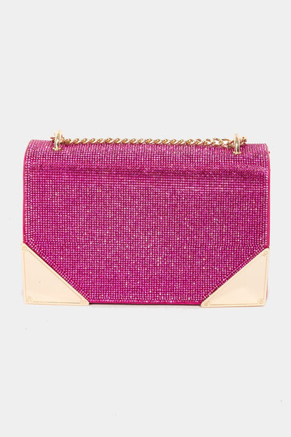 Fame Rhinestone Studded Rectangle Crossbody Bag-Teresa&#39;s Fashionista LLC