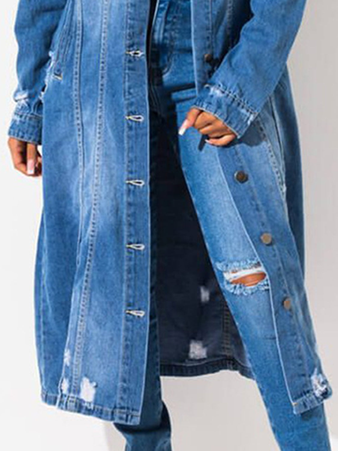 Long Sleeve Raw Hem Denim Jacket-Teresa&#39;s Fashionista LLC