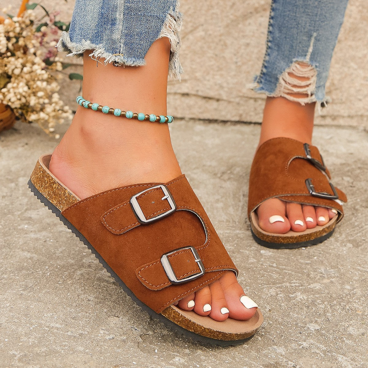 Metal Buckle Open Toe Sandals-Teresa&#39;s Fashionista LLC