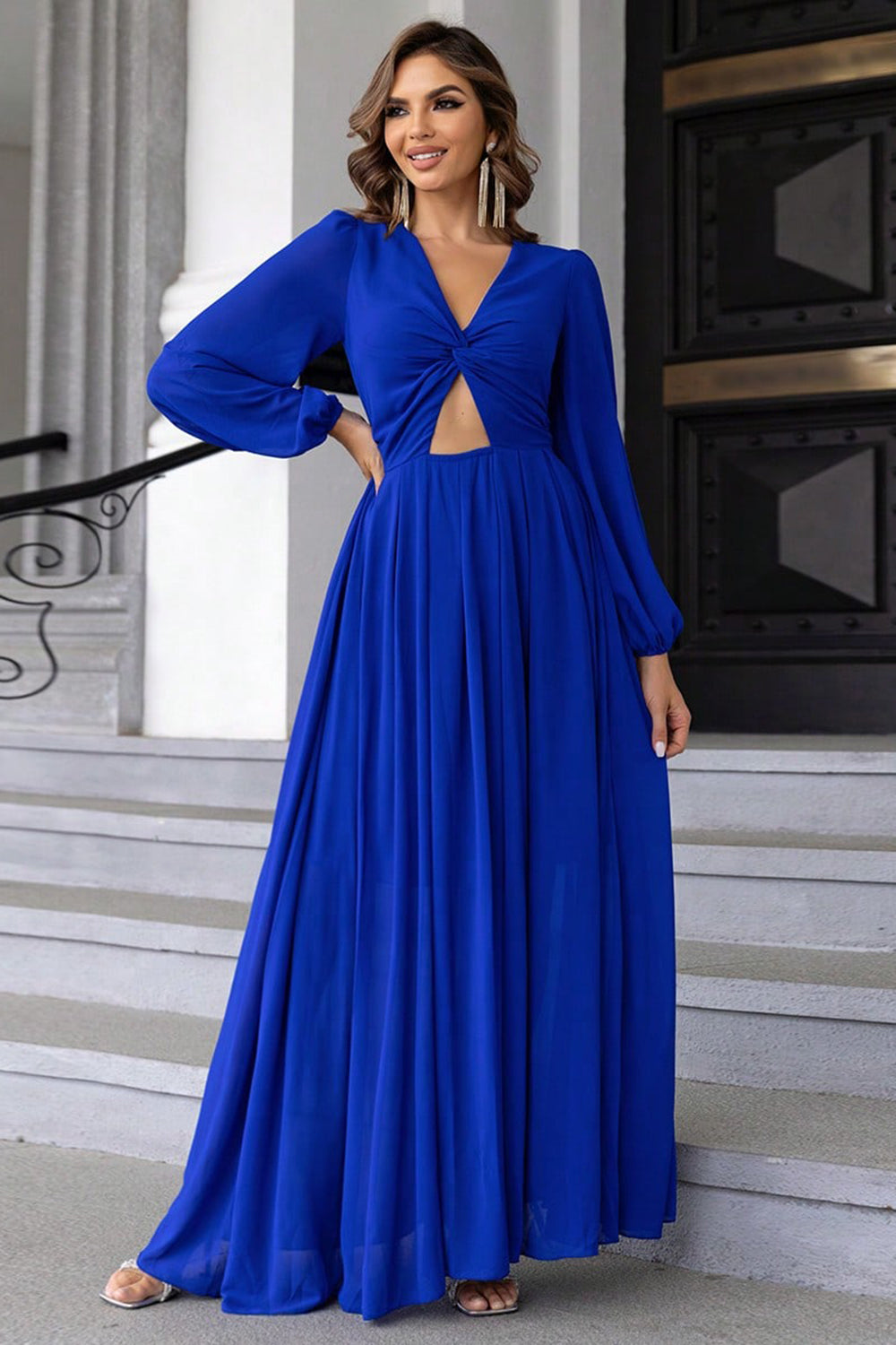 Twist Front Cutout Long Sleeve Dress-Teresa&#39;s Fashionista LLC