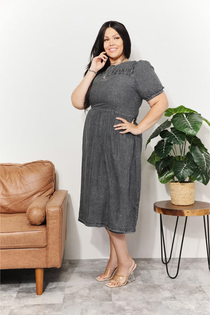 And The Why Full Size Washed Chambray Midi Dress-Teresa&#39;s Fashionista LLC