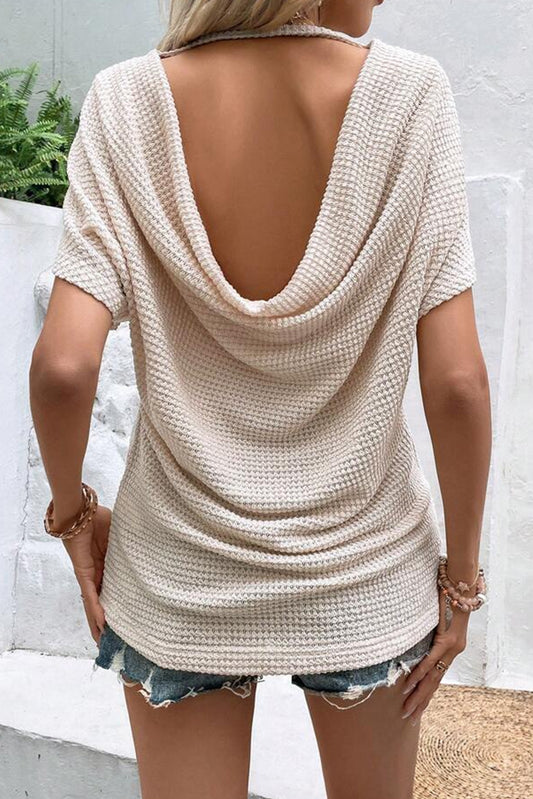 Backless Round Neck Short Sleeve T-Shirt-Teresa&#39;s Fashionista LLC