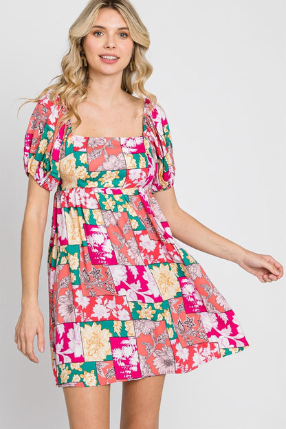 GeeGee Floral Ruff Sleeve Mini Dress-Teresa&#39;s Fashionista LLC