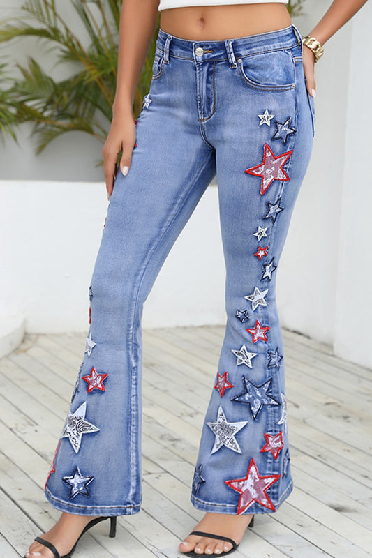 Full Size Star Applique Wide Leg Jeans - Teresa's Fashionista LLC