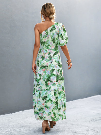 Printed Tie Waist One Shoulder Maxi Dress-Teresa&#39;s Fashionista LLC