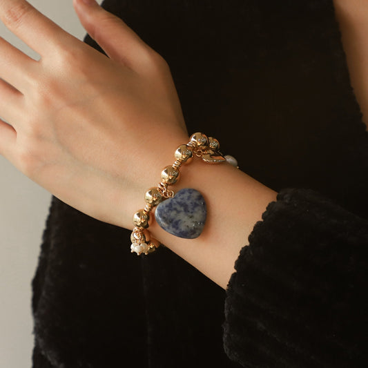 Natural Stone Gold-Plated Heart Bracelet - Teresa's Fashionista LLC