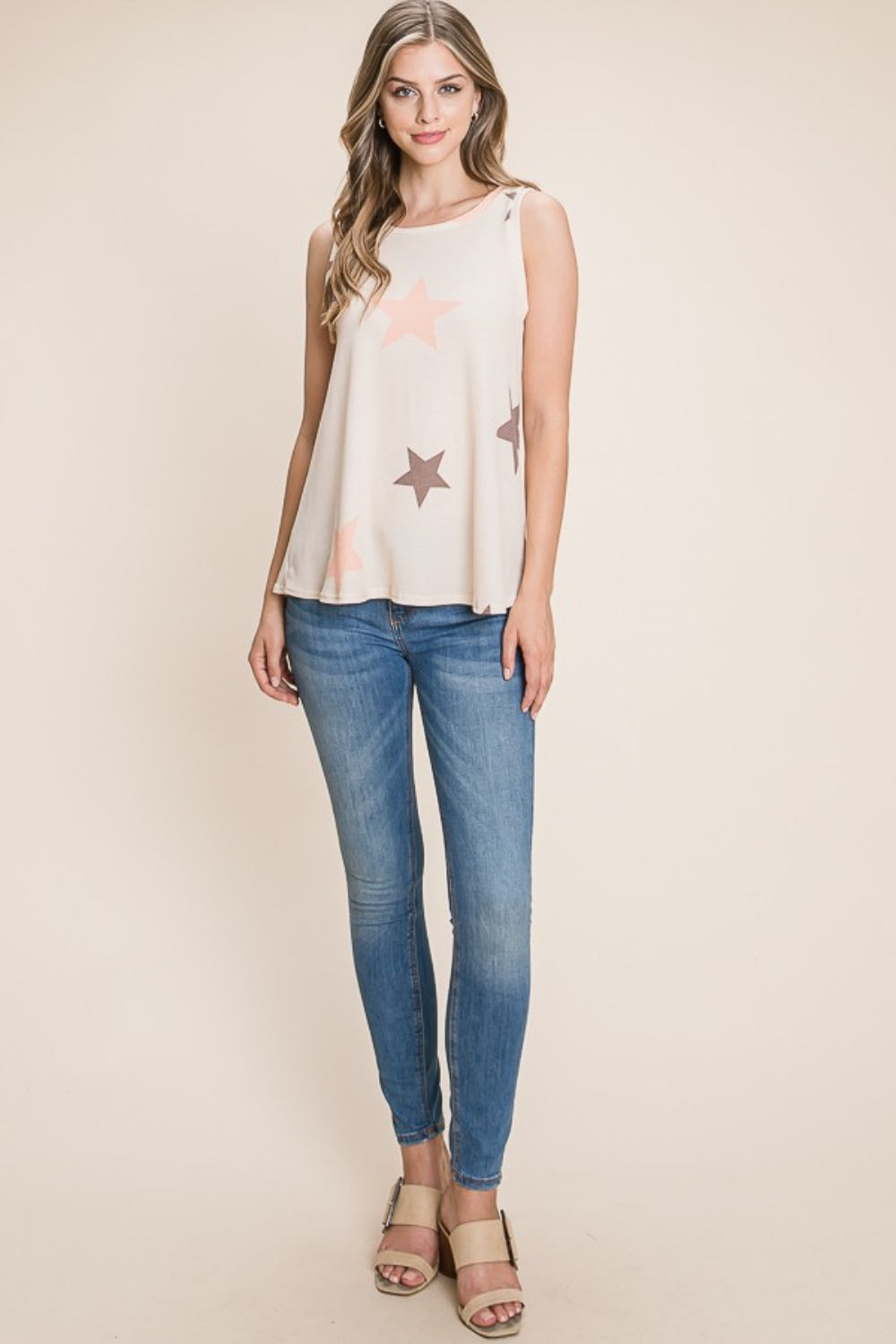 BOMBOM Star Print Round Neck Tank-Teresa&#39;s Fashionista LLC