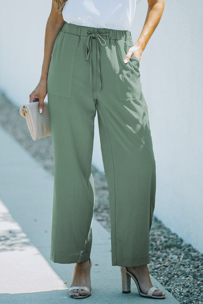 Drawstring Waist Crinkled Wide Leg Pants-Teresa&#39;s Fashionista LLC