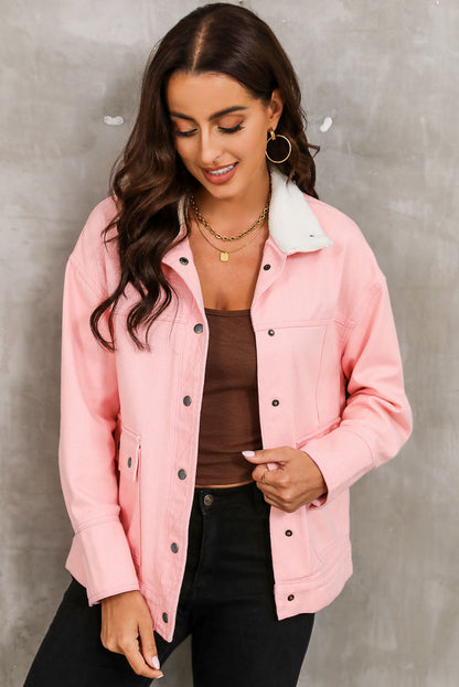 Snap Down Dropped Shoulder Denim Jacket-Teresa&#39;s Fashionista LLC