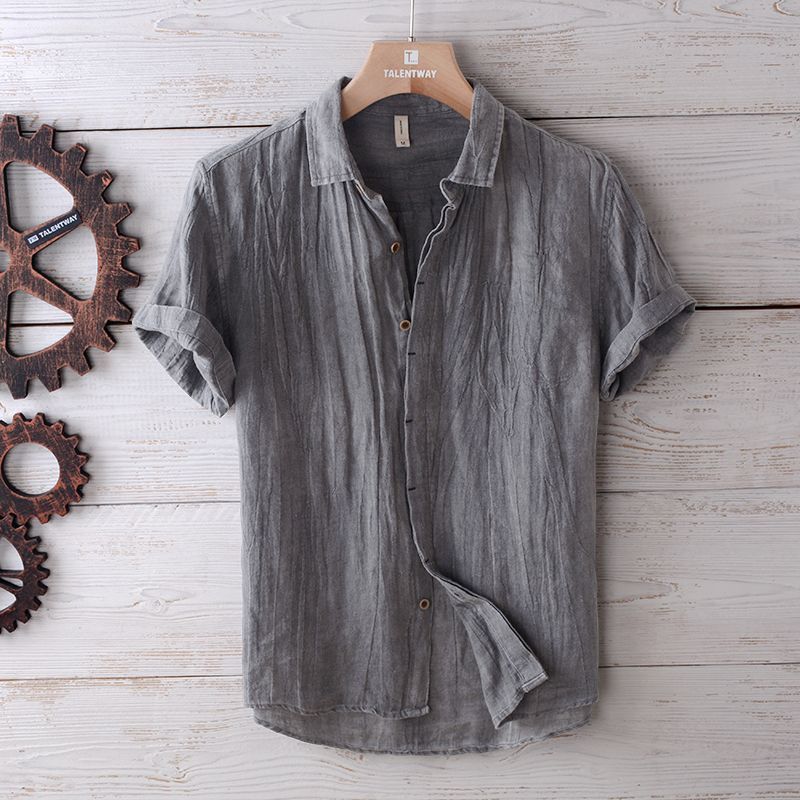 Men's Fashion Solid Color Retro Distressed Linen Shirt-Teresa&#39;s Fashionista LLC