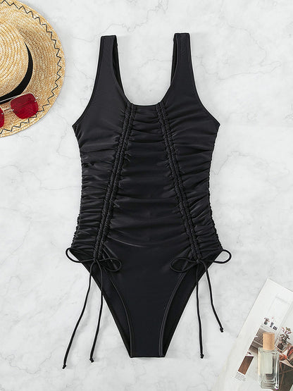 Drawstring Scoop Neck Wide Strap One-Piece Swimwear-Teresa&#39;s Fashionista LLC