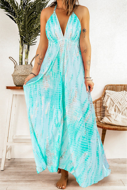 Tie-Dye Halter Neck Maxi Dress-Teresa&#39;s Fashionista LLC