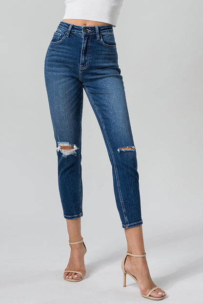 BAYEAS Full Size High Waist Distressed Washed Cropped Mom Jeans-Teresa&#39;s Fashionista LLC