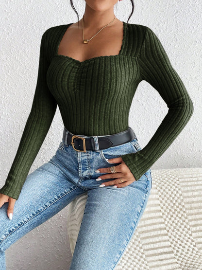 Ribbed Long Sleeve T-Shirt-Teresa&#39;s Fashionista LLC