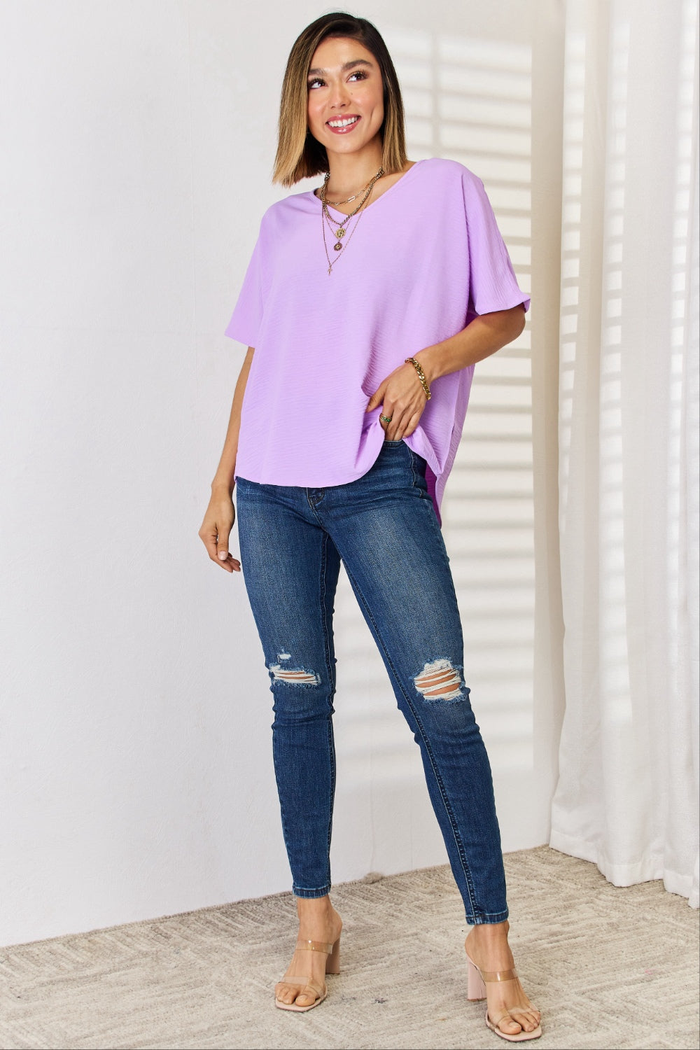 Zenana Texture Short Sleeve T-Shirt-Teresa&#39;s Fashionista LLC