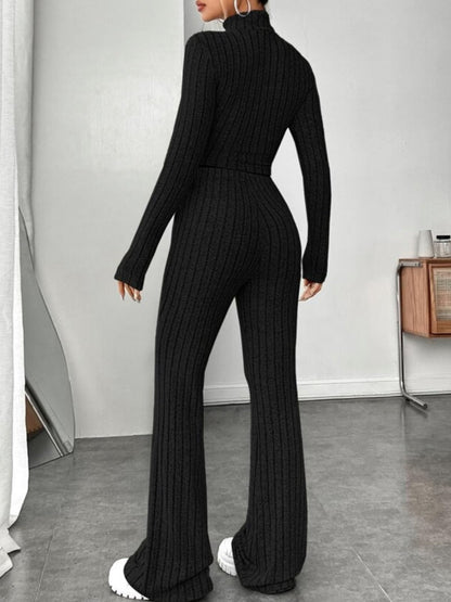 Ribbed Mock Neck Long Sleeve Top and Pants Set-Teresa&#39;s Fashionista LLC