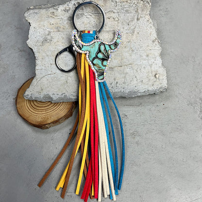 Rhinestone Bull Keychain with Tassel-Teresa&#39;s Fashionista LLC