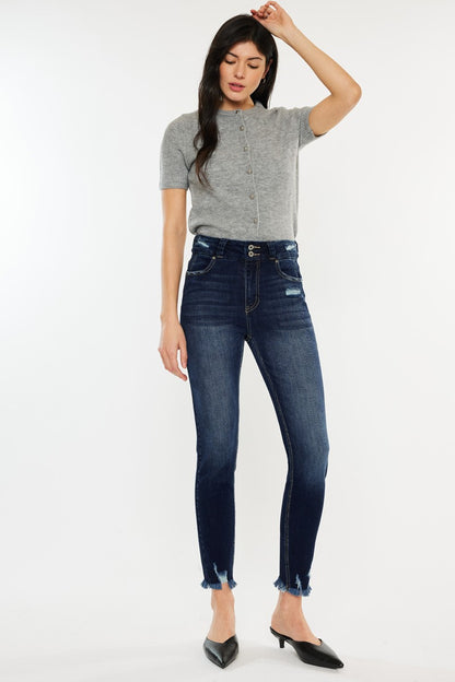 Kancan Full Size Cat's Whiskers Raw Hem High Waist Jeans-Teresa&#39;s Fashionista LLC