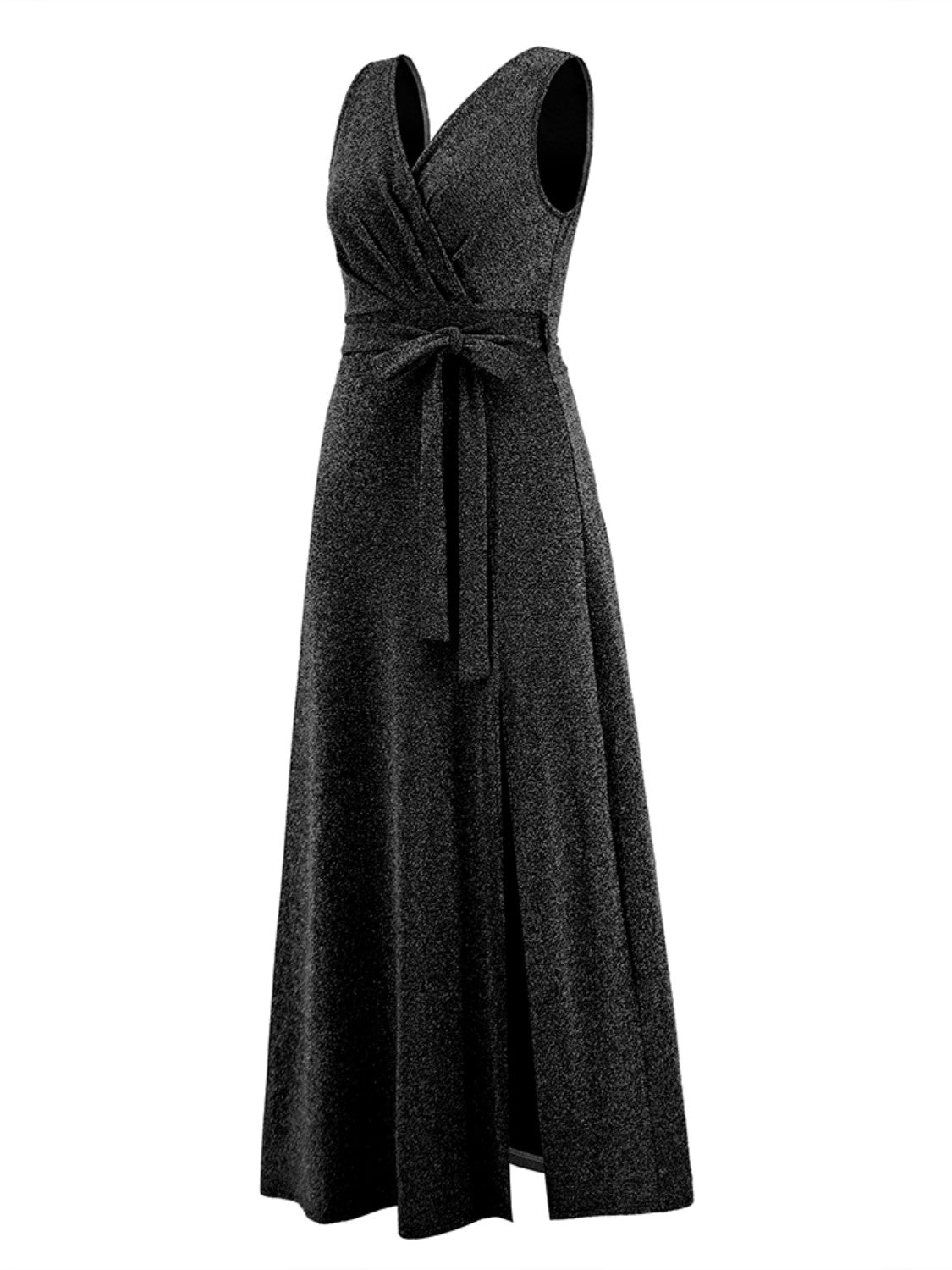 Slit Surplice Tie Waist Sleeveless Dress-Teresa&#39;s Fashionista LLC