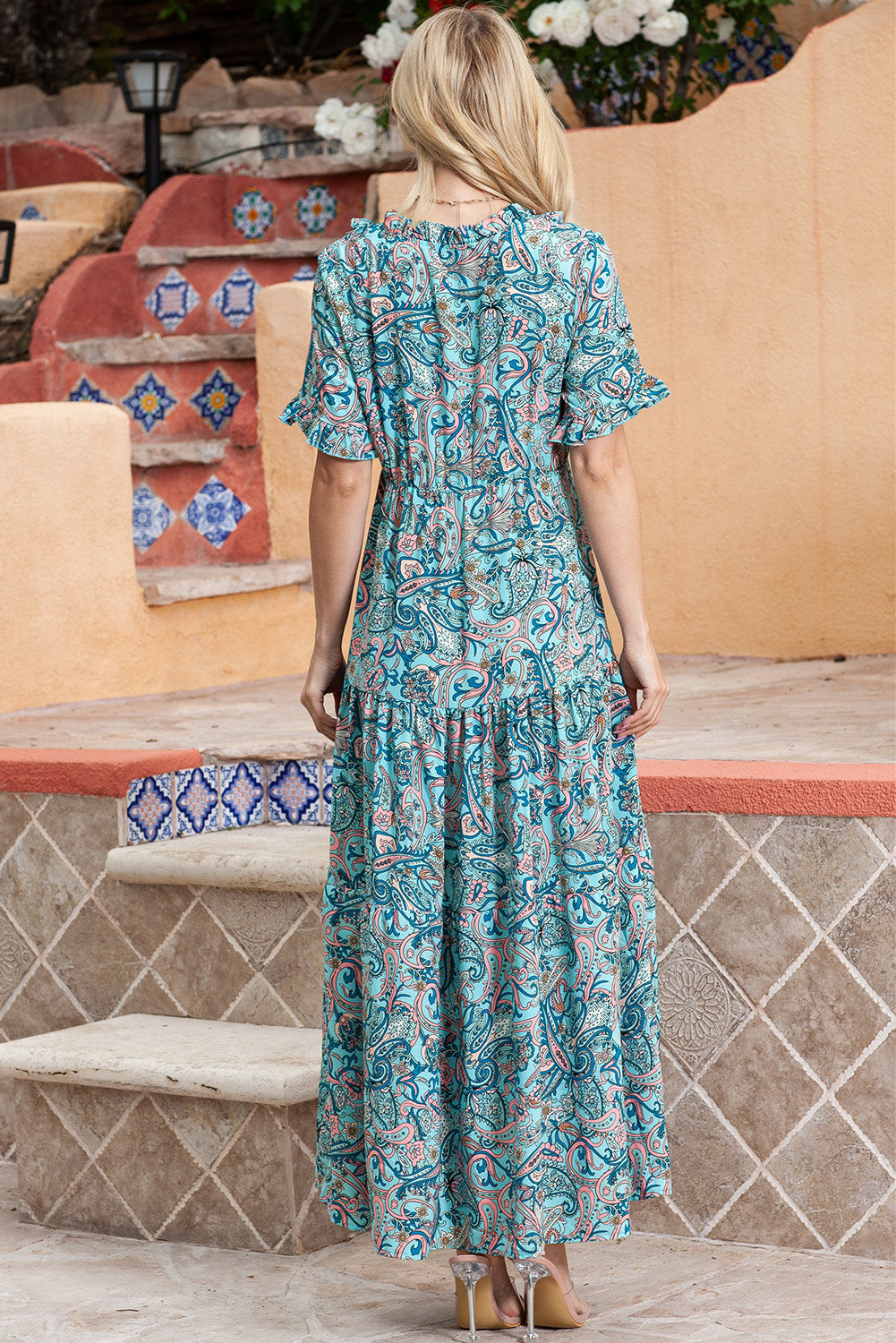 Paisley Print Flounce Sleeve Maxi Dress-Teresa&#39;s Fashionista LLC