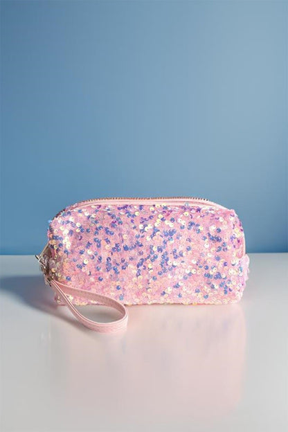 Zenana Colorful Shine Cosmetic Sequin Design Bag-Teresa&#39;s Fashionista LLC