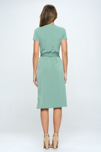 RENEE C Tie Front Surplice Short Sleeve Dress-Teresa&#39;s Fashionista LLC