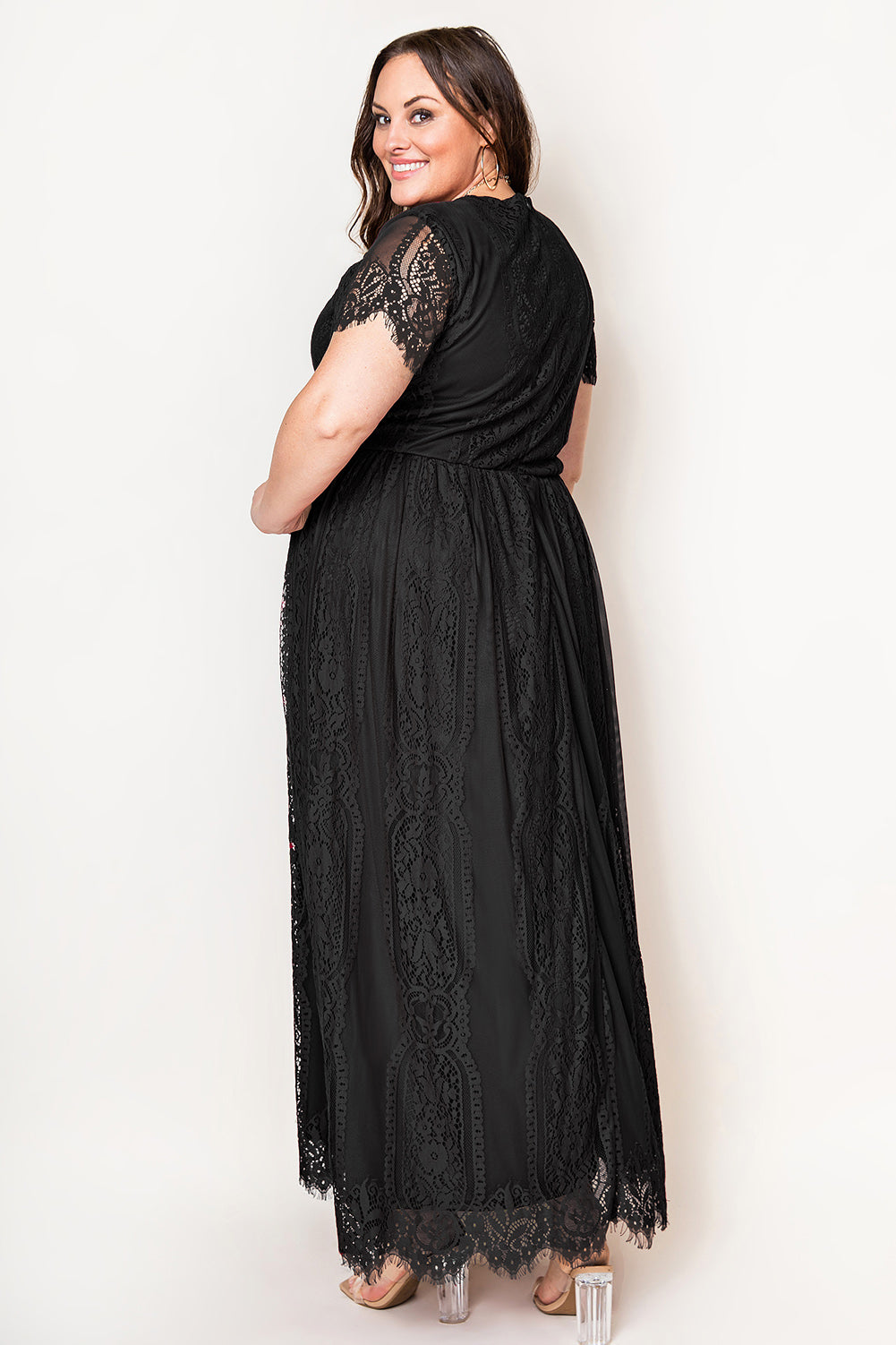 V-Neck Short Sleeve Lace Maxi Dress-Teresa&#39;s Fashionista LLC