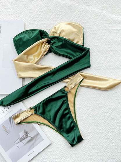 Two-Tone Ring Detail Tied Bikini Set-Teresa&#39;s Fashionista LLC