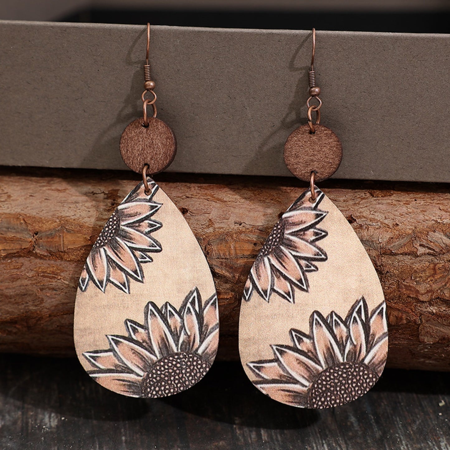 Wooden Iron Hook Dangle Earrings-Teresa&#39;s Fashionista LLC