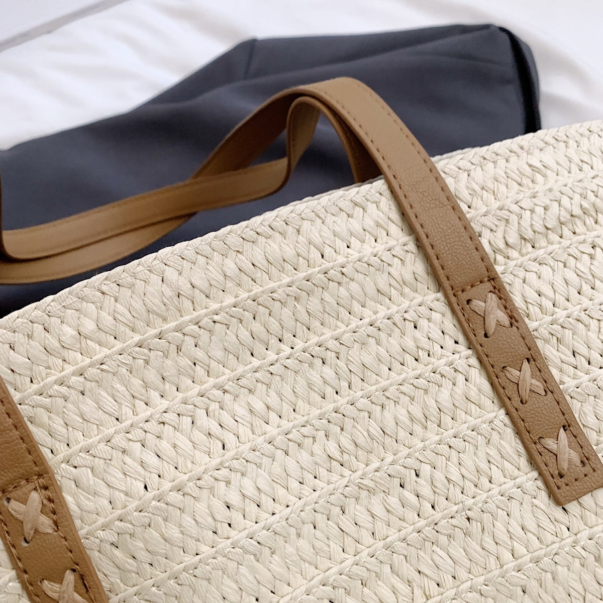 Contrast Straw Braided Handbag-Teresa&#39;s Fashionista LLC