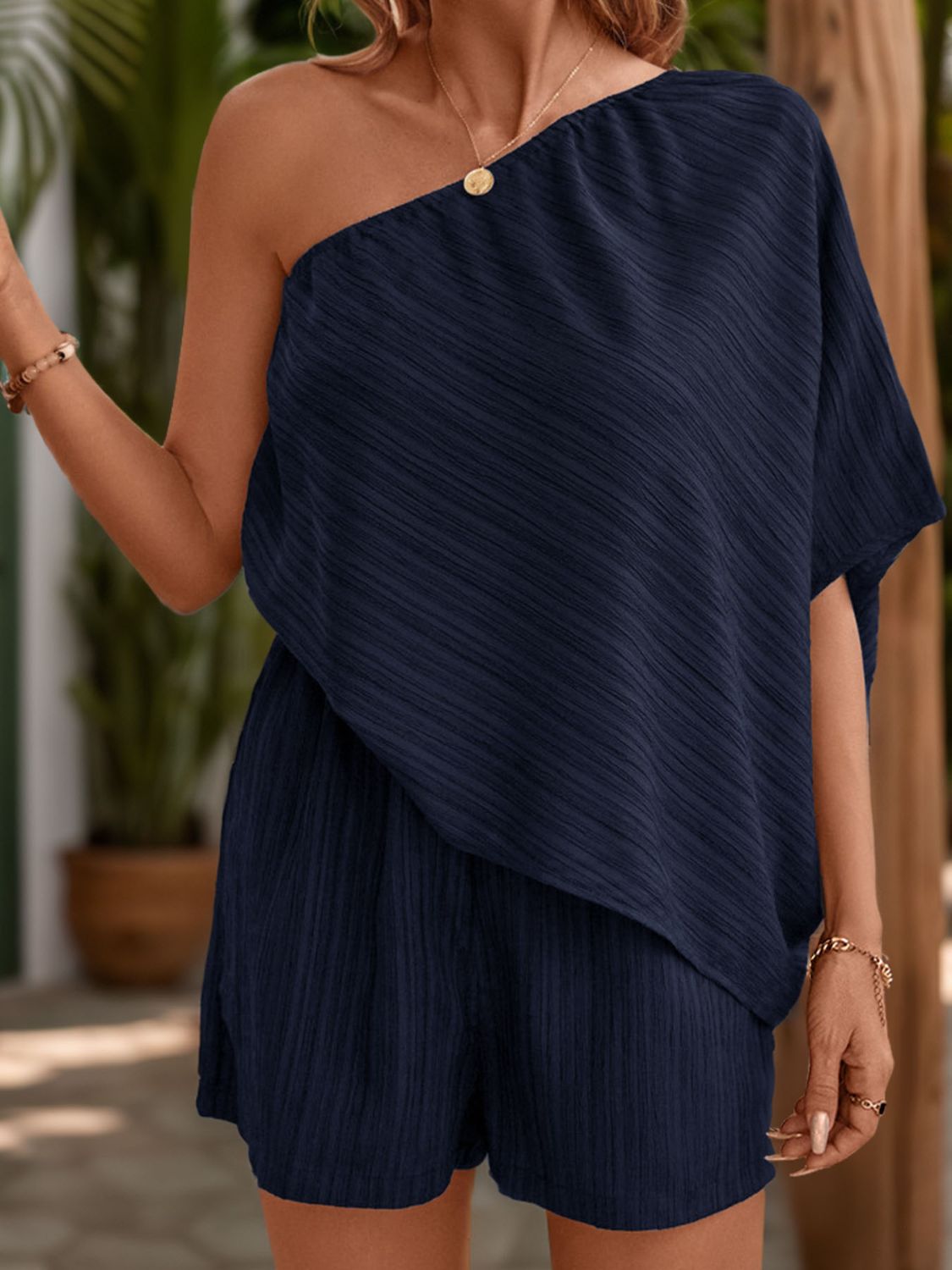 Single Shoulder Half Sleeve Romper-Teresa&#39;s Fashionista LLC