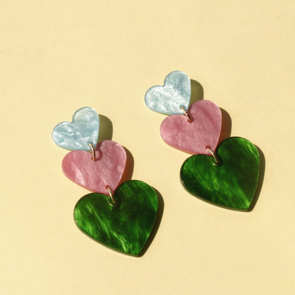 Acrylic Heart Dangle Earrings-Teresa&#39;s Fashionista LLC