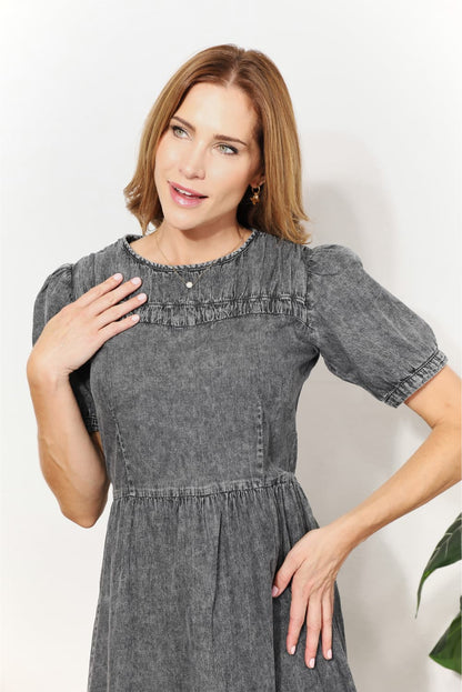 And The Why Full Size Washed Chambray Midi Dress-Teresa&#39;s Fashionista LLC