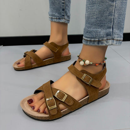 Open Toe Flat Buckle Sandals-Teresa&#39;s Fashionista LLC