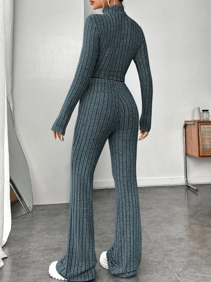 Ribbed Mock Neck Long Sleeve Top and Pants Set-Teresa&#39;s Fashionista LLC