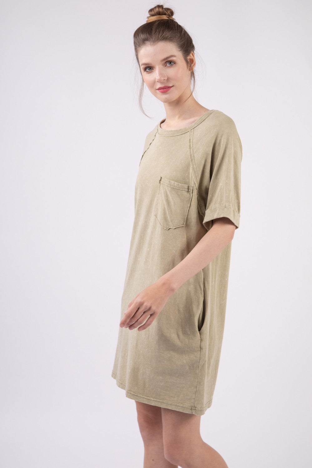 VERY J Washed Round Neck Mini Tee Dress-Teresa&#39;s Fashionista LLC