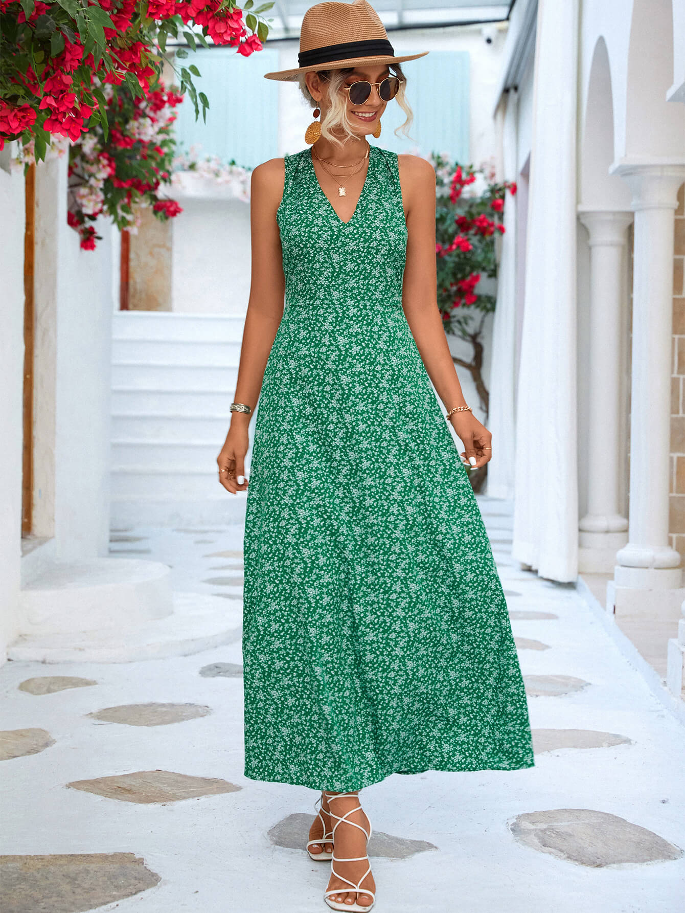 Printed Open Back Sleeveless Maxi Dress-Teresa&#39;s Fashionista LLC