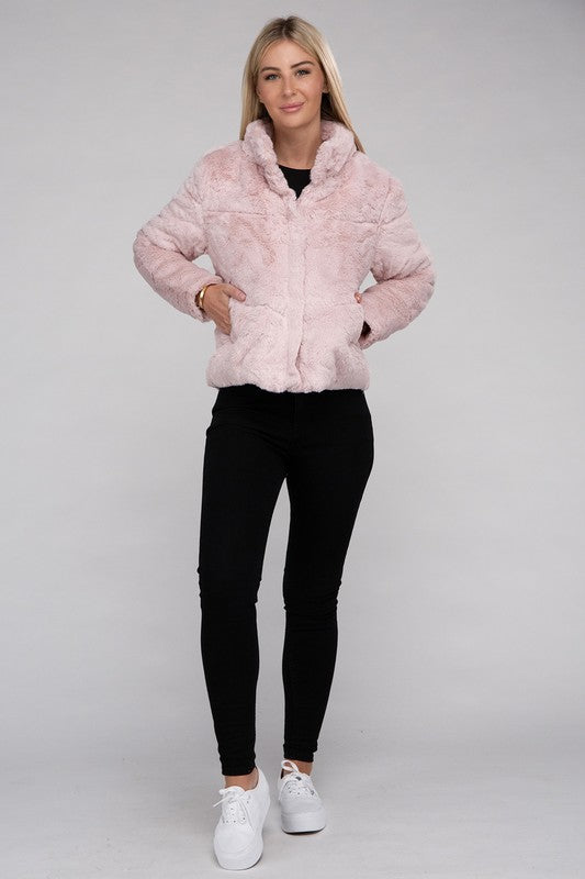 Fluffy Zip-Up Sweater Jacket-Teresa&#39;s Fashionista LLC