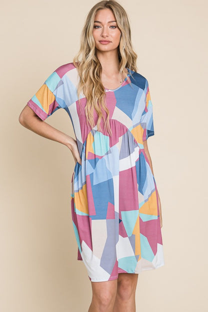 BOMBOM Ruched Color Block Short Sleeve Dress-Teresa&#39;s Fashionista LLC