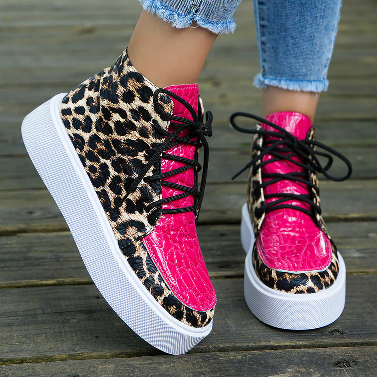 PU Leather Leopard Platform Sneakers-Teresa&#39;s Fashionista LLC