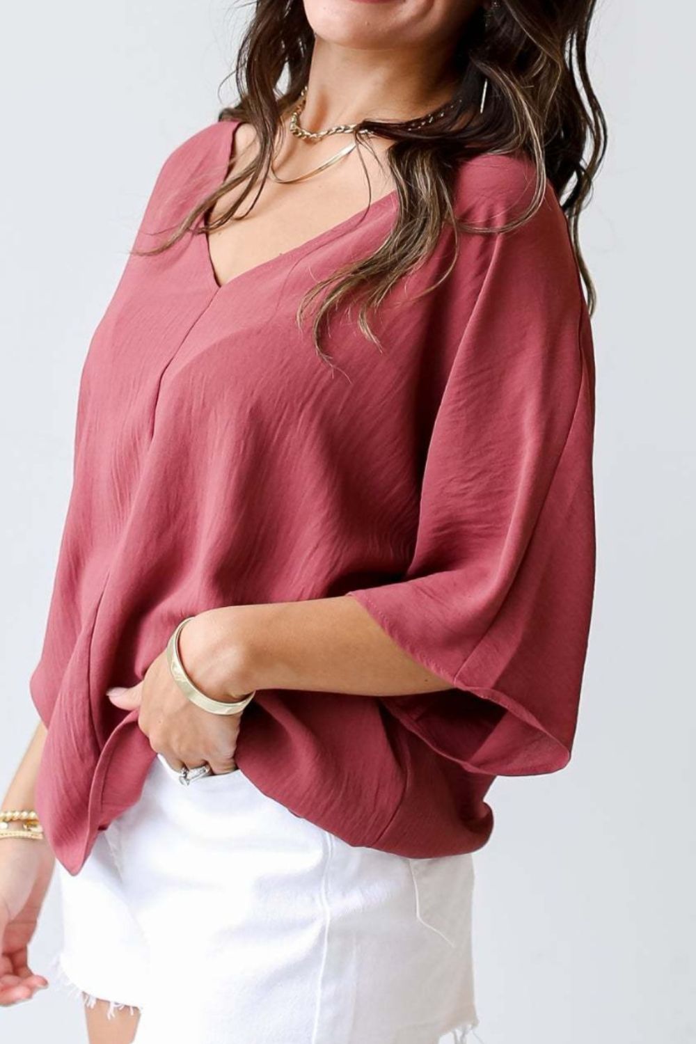 V-Neck Half Sleeve Blouse-Teresa&#39;s Fashionista LLC