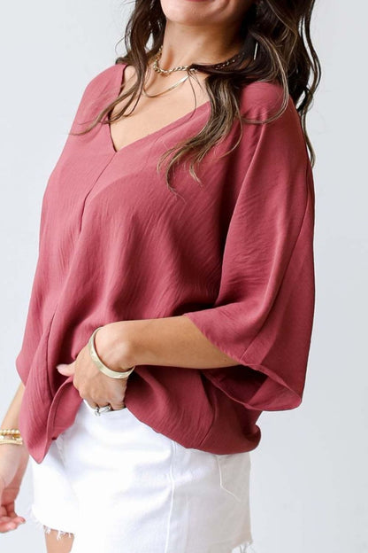 V-Neck Half Sleeve Blouse-Teresa&#39;s Fashionista LLC