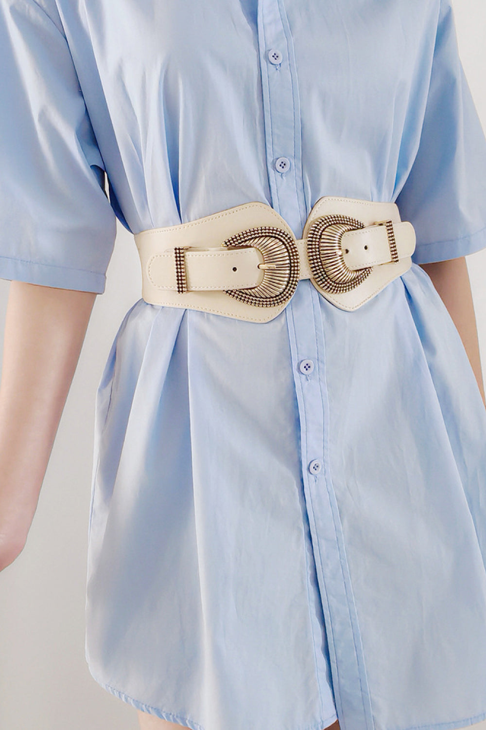 Shell Double Buckle Elastic Wide Belt-Teresa&#39;s Fashionista LLC