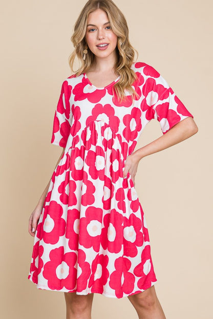 BOMBOM Flower Print Ruched Dress-Teresa&#39;s Fashionista LLC