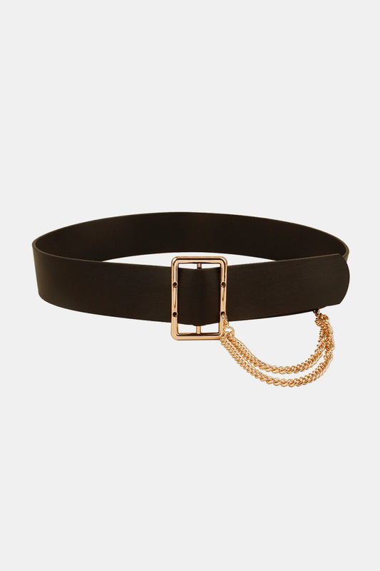 PU Leather Wide Belt with Chain-Teresa&#39;s Fashionista LLC