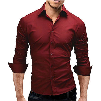 Men's Slim-fit Long-sleeved Solid Color Simple Formal Shirt-Teresa&#39;s Fashionista LLC