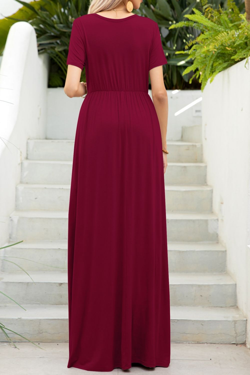 Round Neck Maxi Tee Dress with Pockets-Teresa&#39;s Fashionista LLC