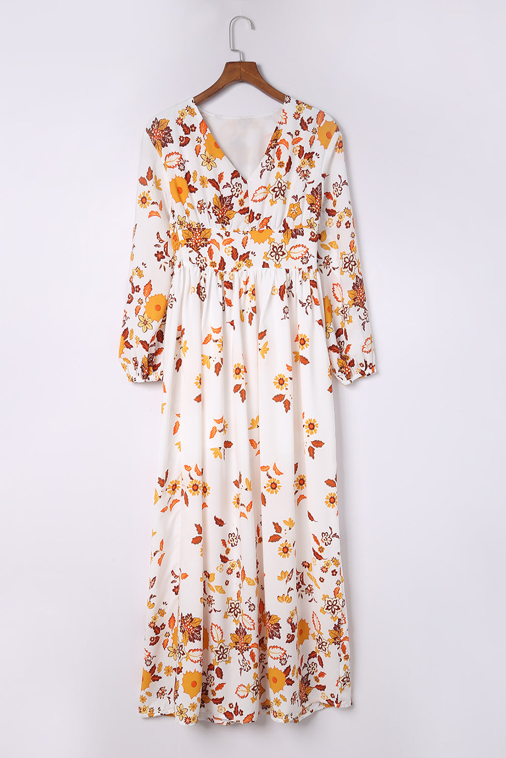 Floral V-Neck Long Sleeve Maxi Dress-Teresa&#39;s Fashionista LLC