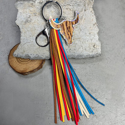 Rhinestone Bull Keychain with Tassel-Teresa&#39;s Fashionista LLC