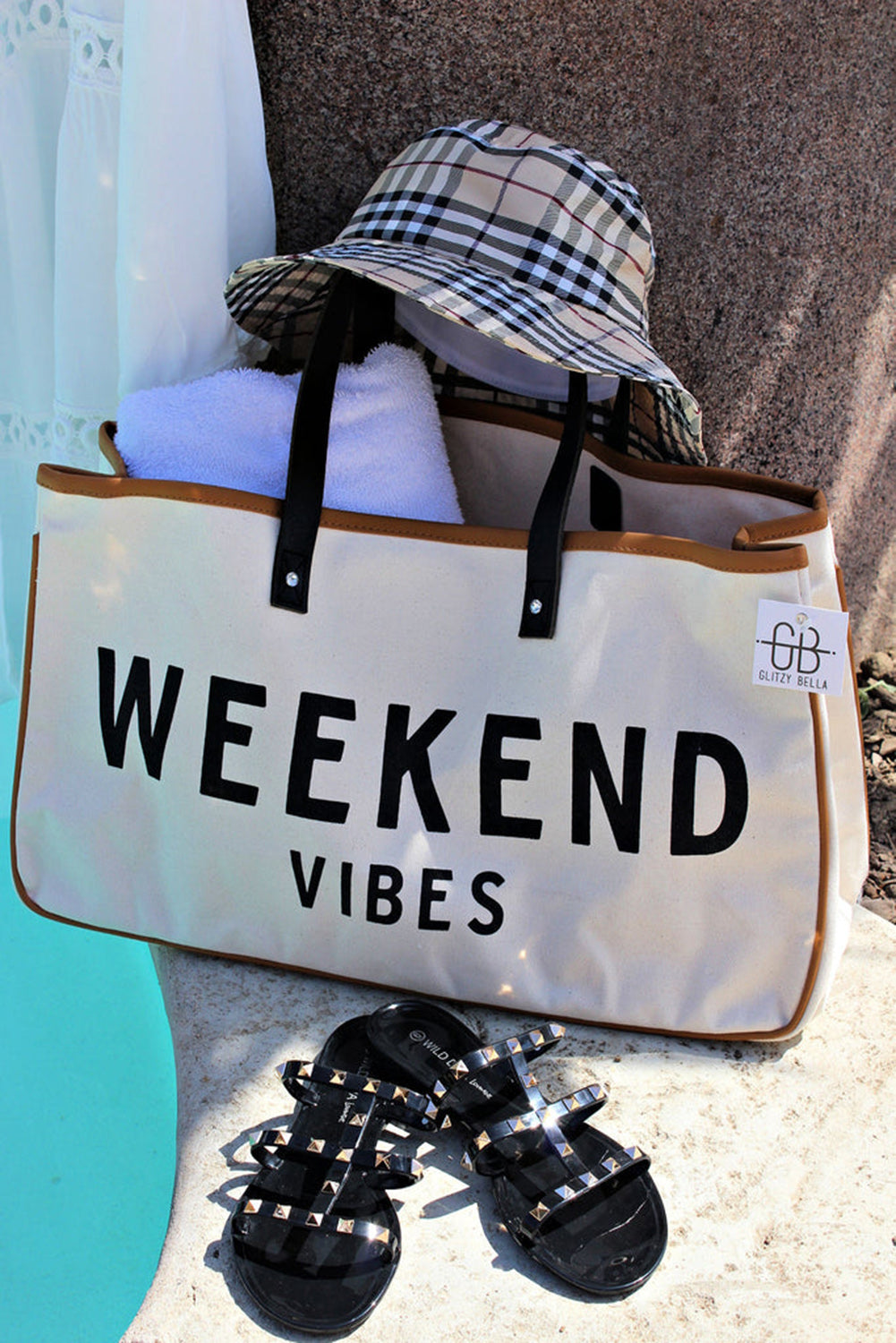 White WEEKEND VIBES Canvas Tote-Teresa&#39;s Fashionista LLC